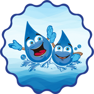 Two happy water droplet cartoon characters